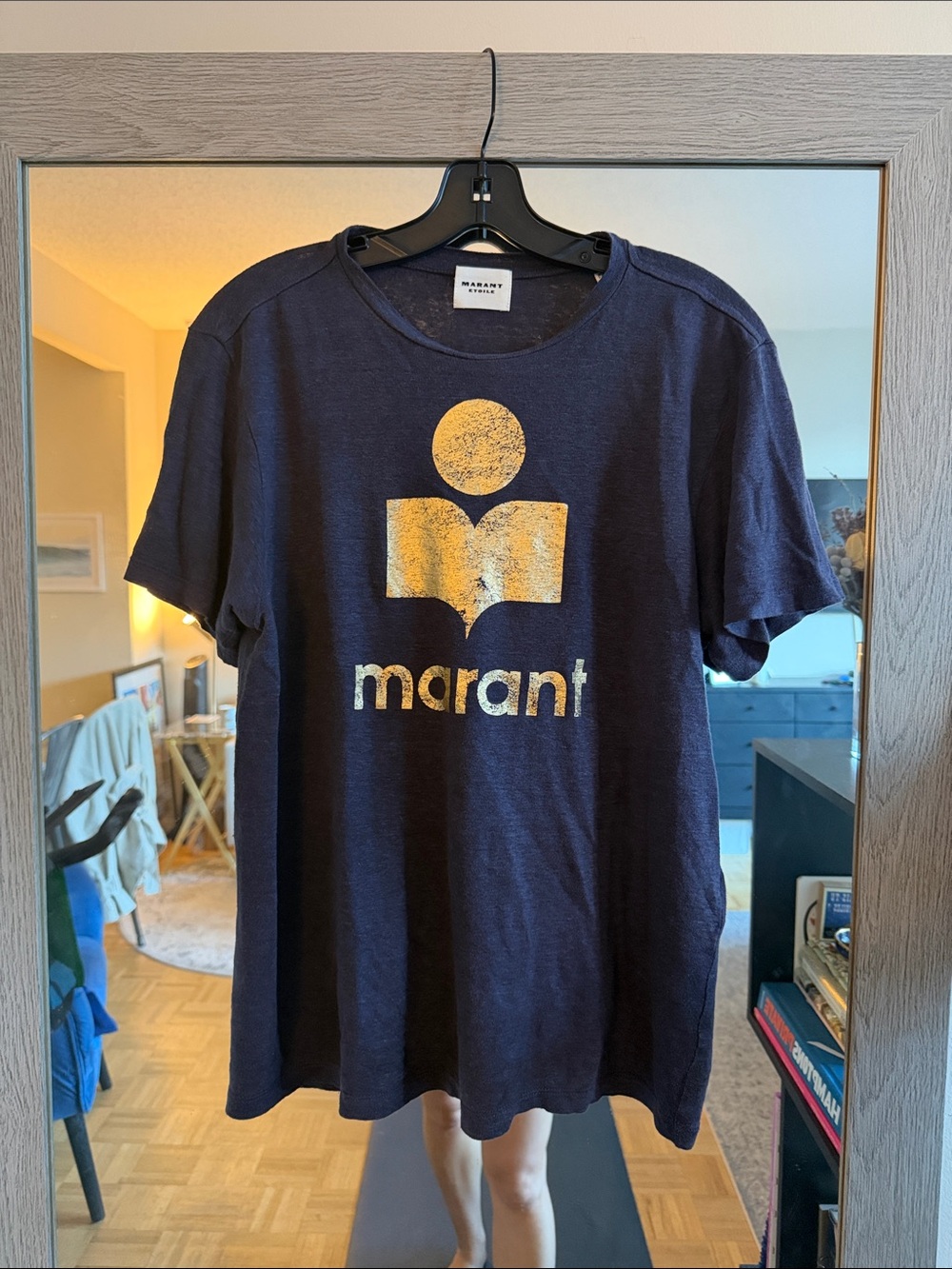 Isabel Marant Etoile Navy Linen T-shirt with Gold logo
